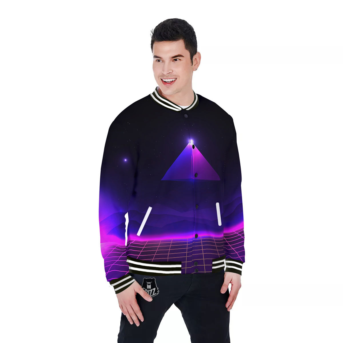 Pyramid Cloud Purple Print Baseball Jacket-grizzshop