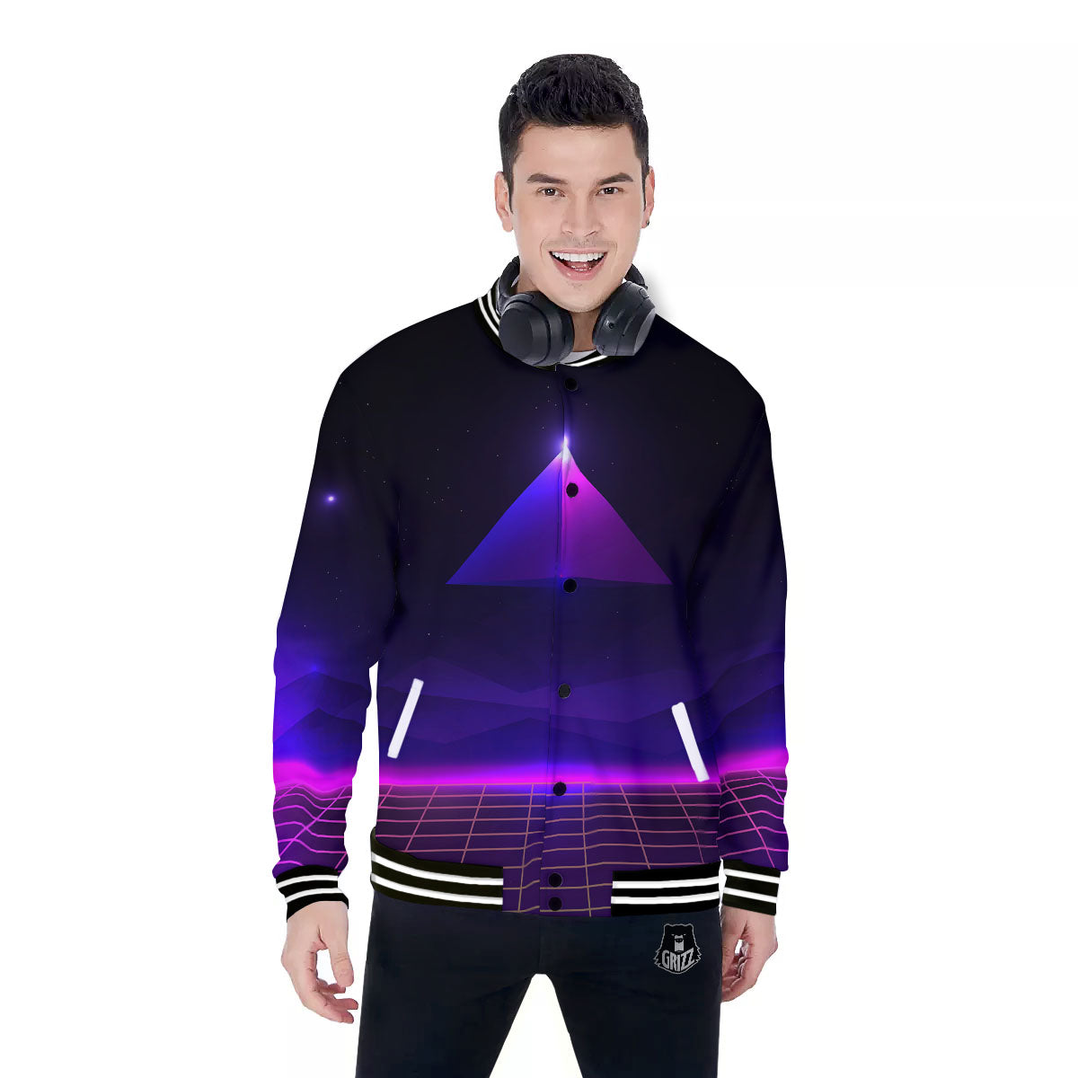 Pyramid Cloud Purple Print Baseball Jacket-grizzshop