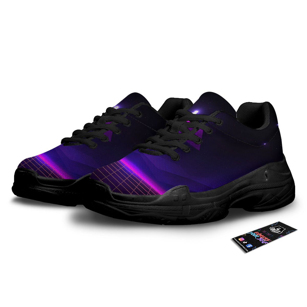 Pyramid Cloud Purple Print Black Chunky Shoes-grizzshop