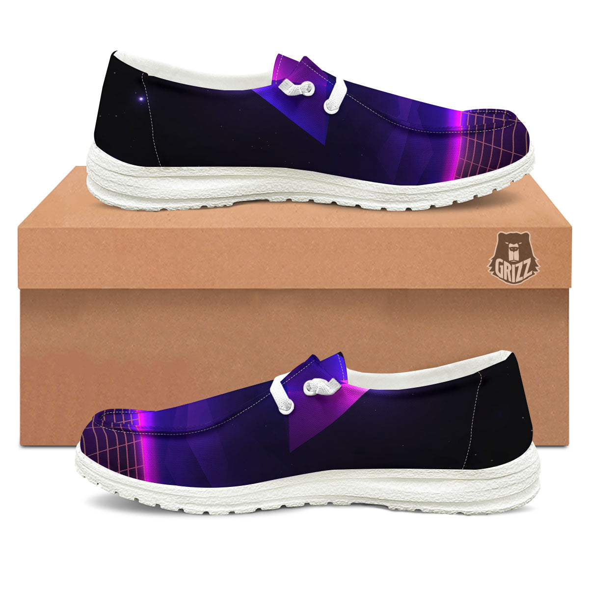 Pyramid Cloud Purple Print Black Loafers-grizzshop