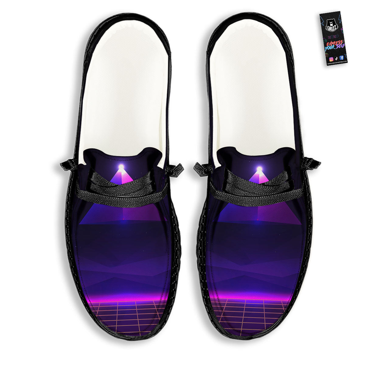 Pyramid Cloud Purple Print Black Loafers-grizzshop