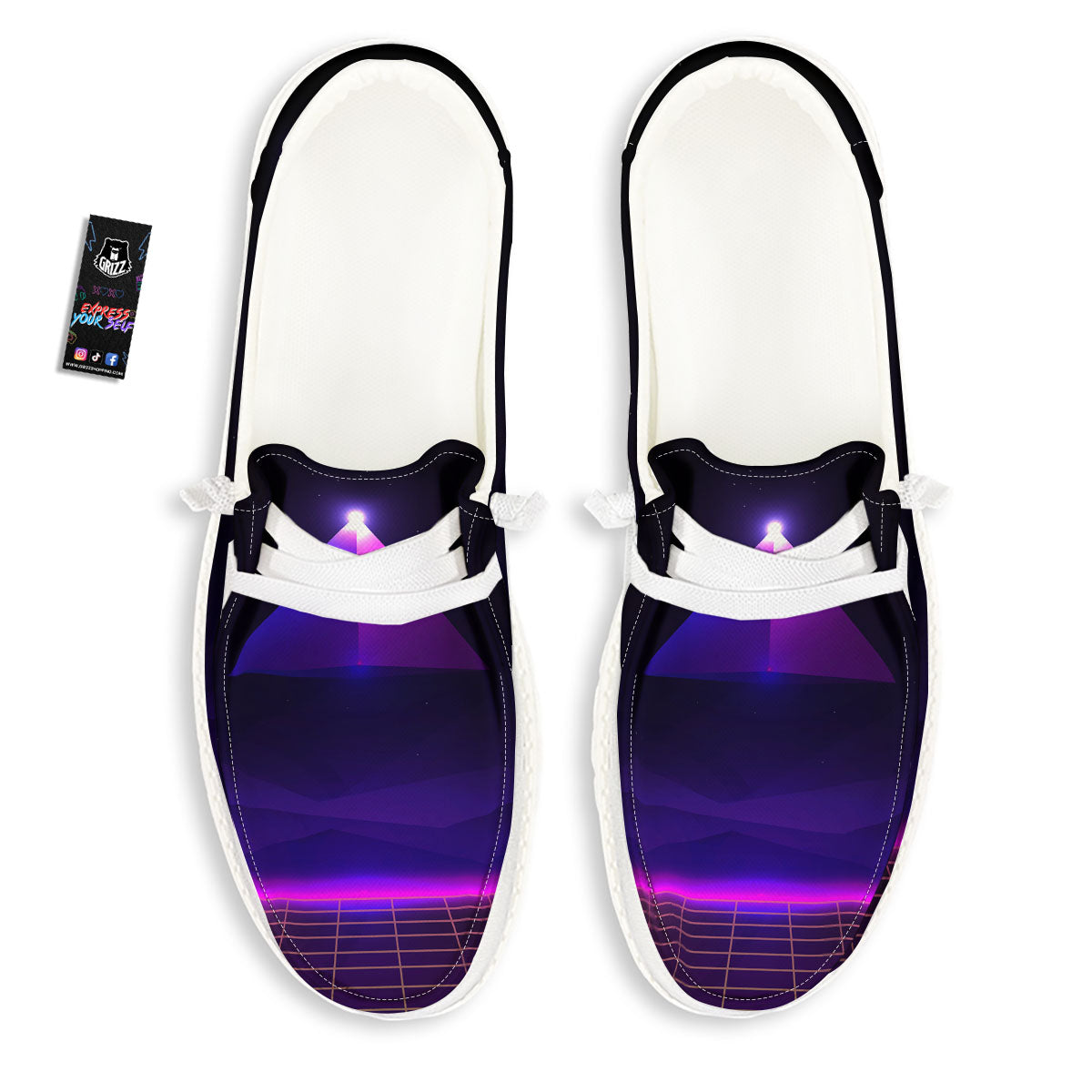 Pyramid Cloud Purple Print Black Loafers-grizzshop