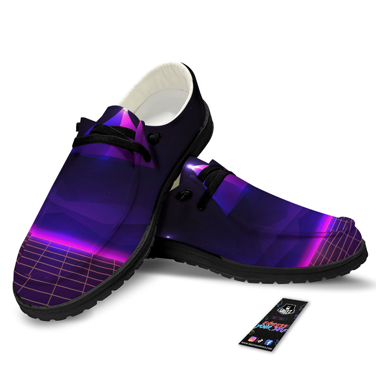 Pyramid Cloud Purple Print Black Loafers-grizzshop