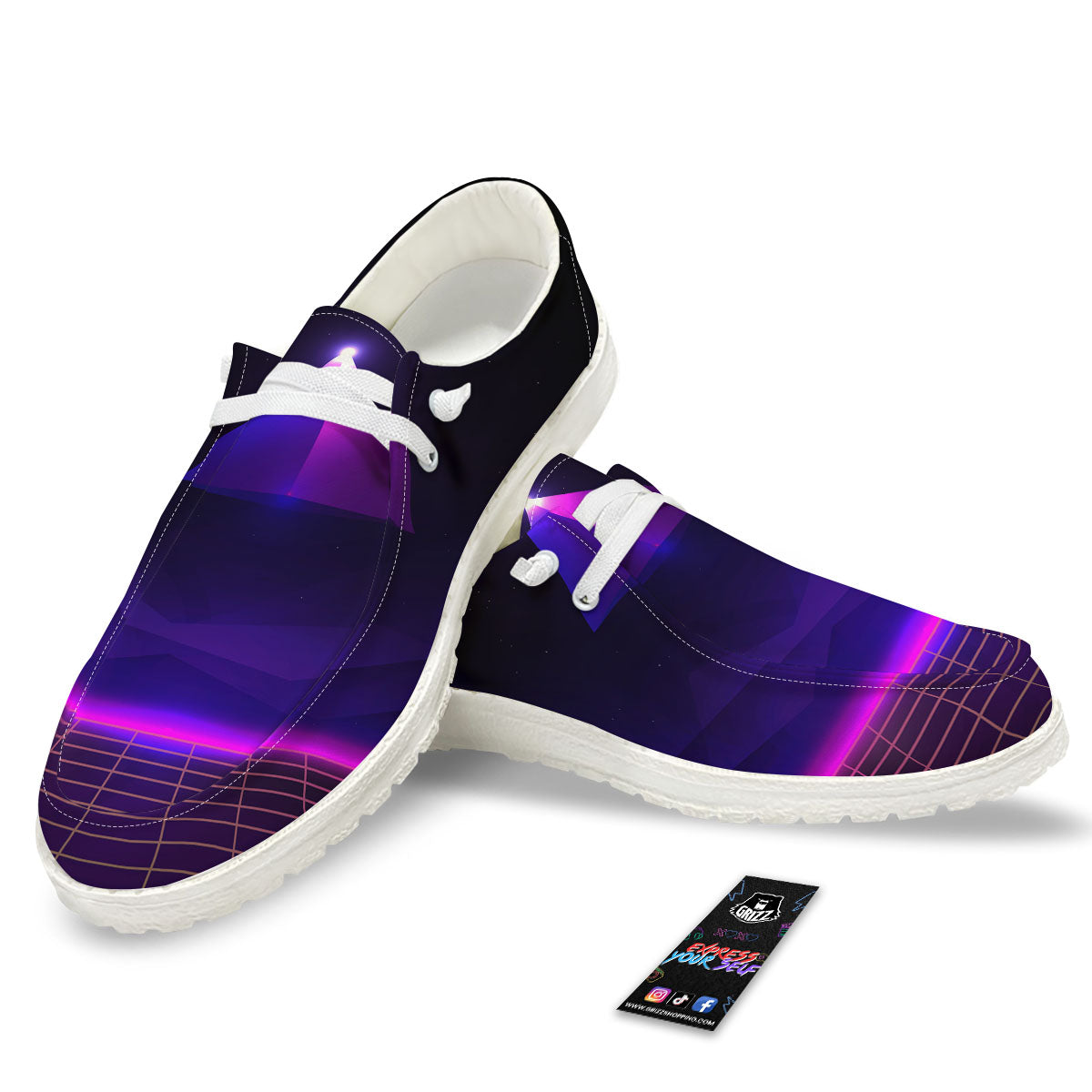 Pyramid Cloud Purple Print Black Loafers-grizzshop