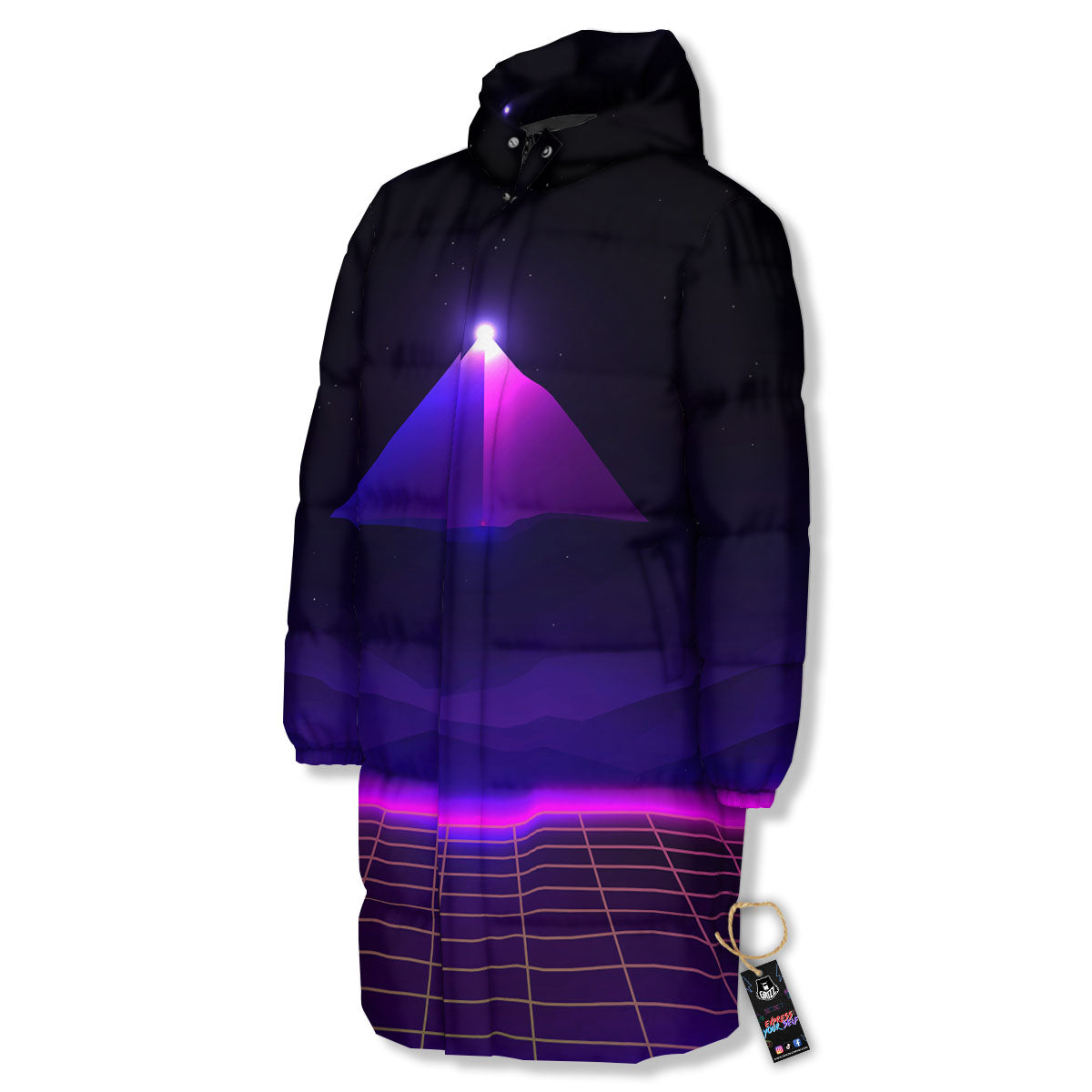 Pyramid Cloud Purple Print Long Down Jacket-grizzshop
