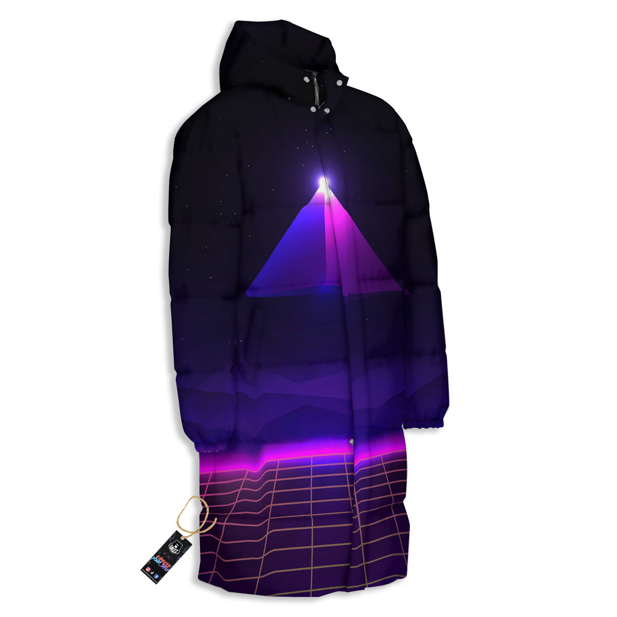 Pyramid Cloud Purple Print Long Down Jacket-grizzshop