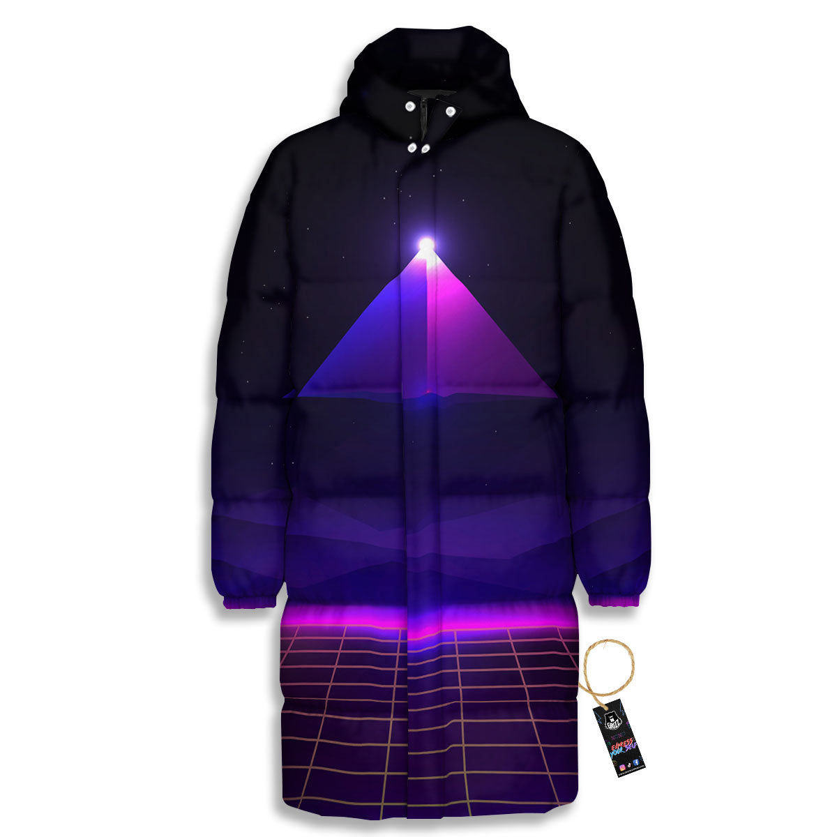 Pyramid Cloud Purple Print Long Down Jacket-grizzshop