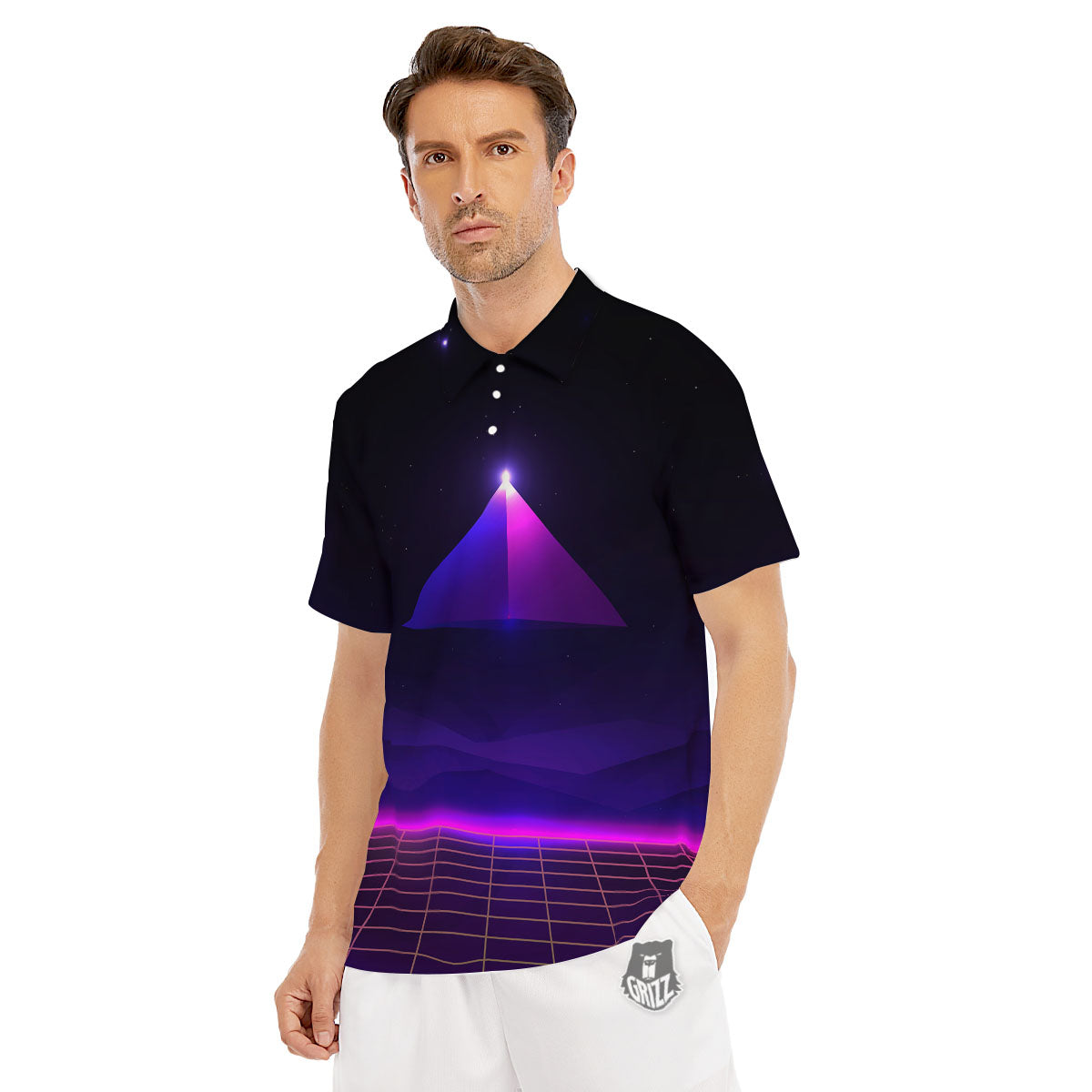 Pyramid Cloud Purple Print Men's Golf Shirts-grizzshop