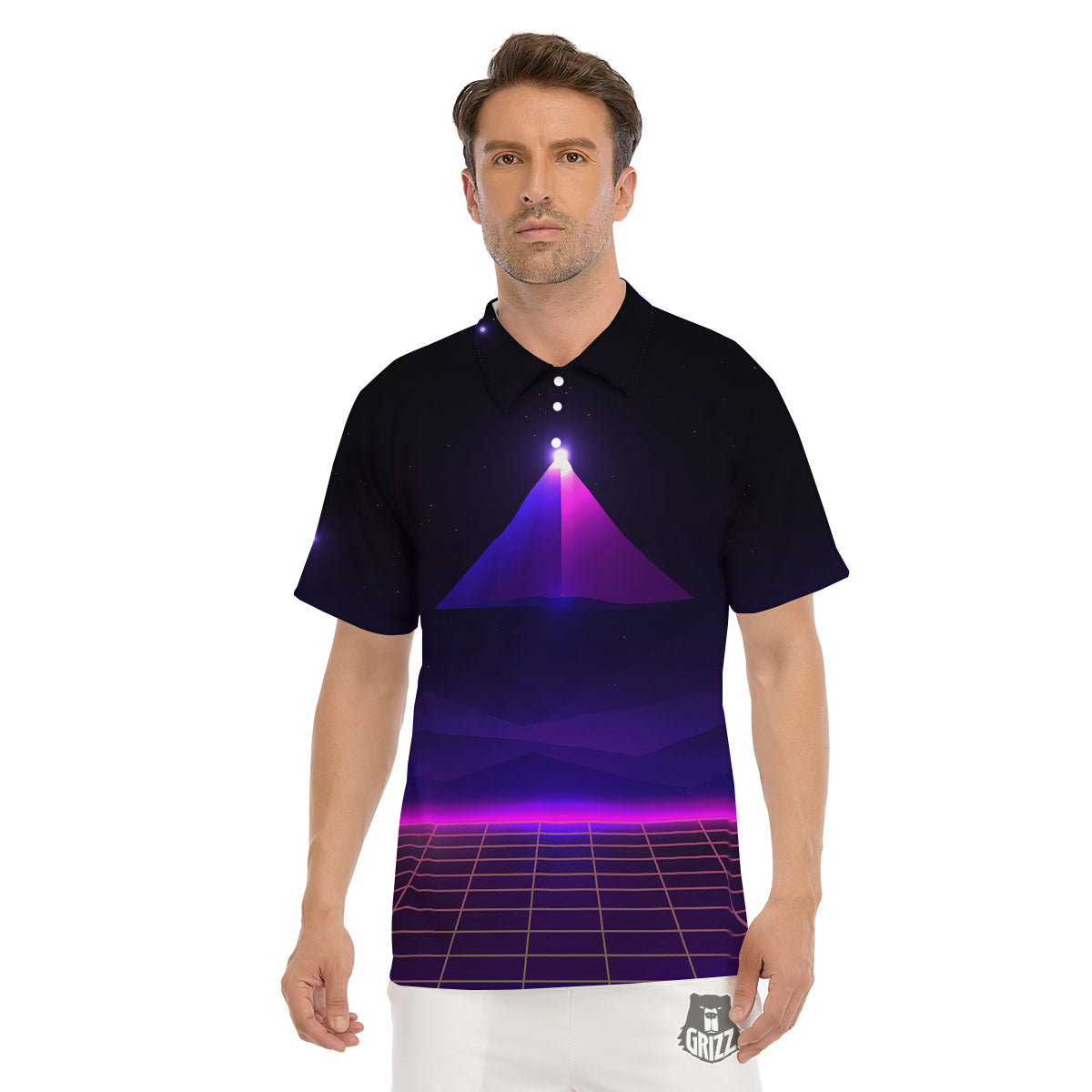 Pyramid Cloud Purple Print Men's Golf Shirts-grizzshop