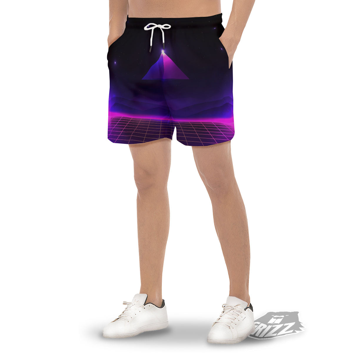 Pyramid Cloud Purple Print Men's Gym Shorts-grizzshop