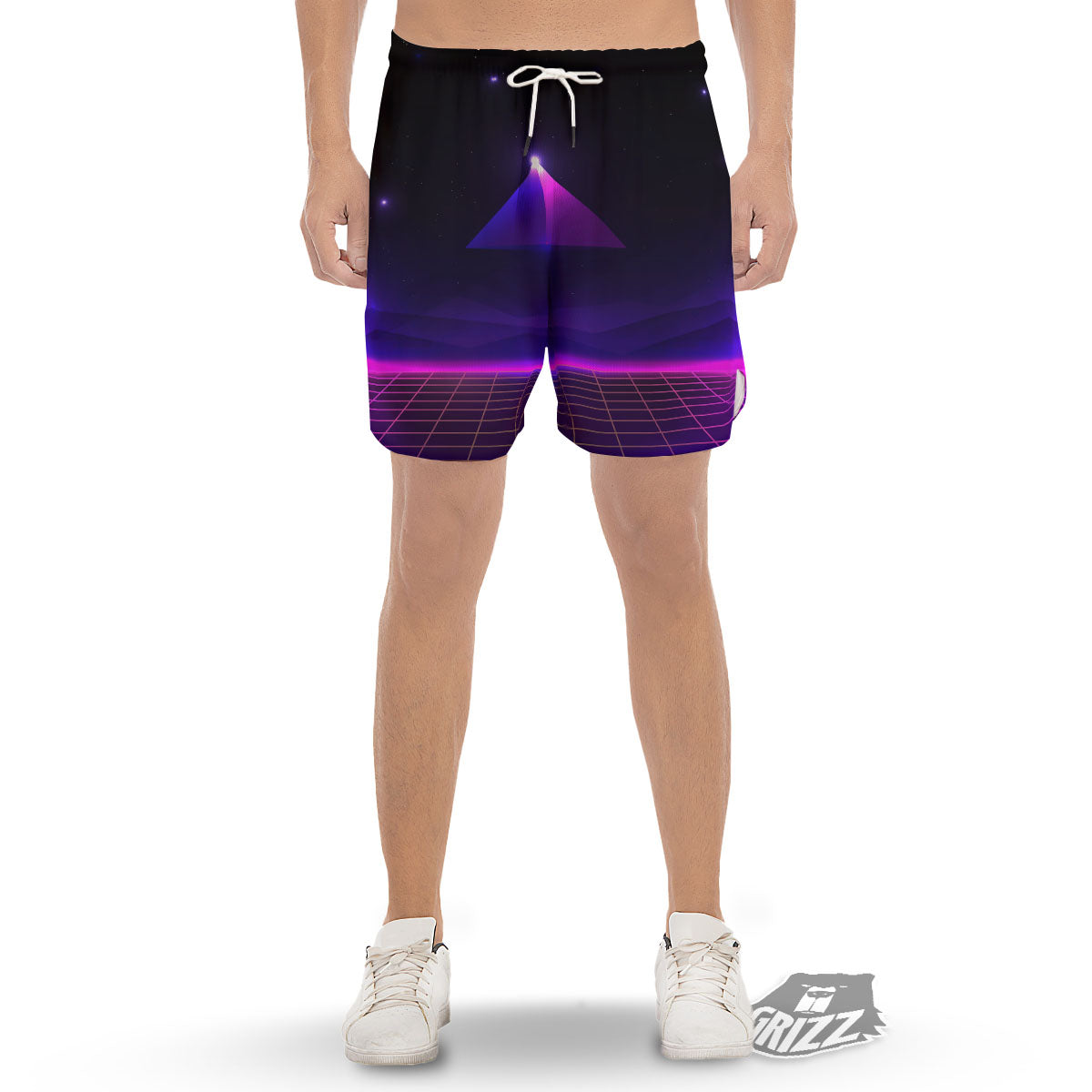 Pyramid Cloud Purple Print Men's Gym Shorts-grizzshop