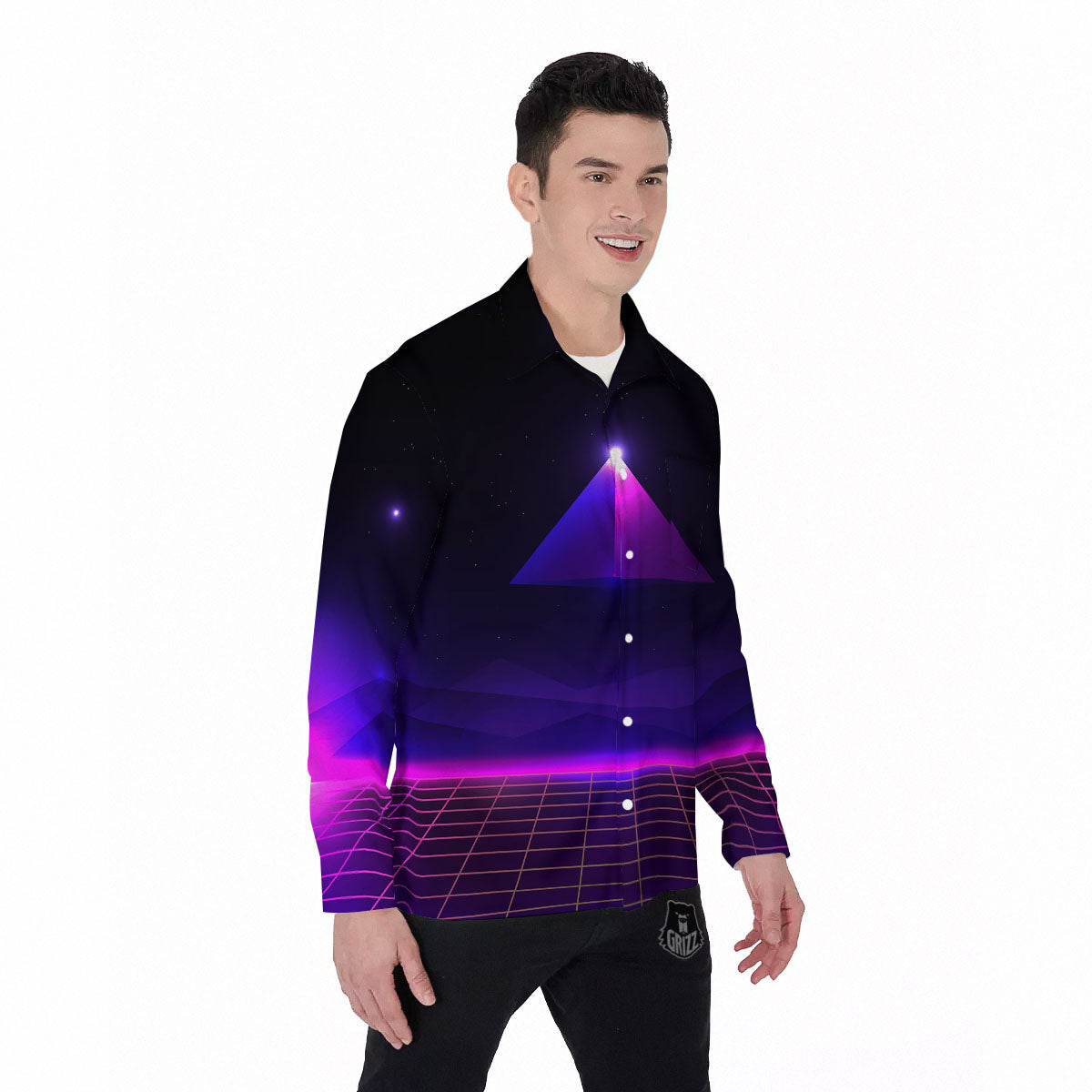 Pyramid Cloud Purple Print Men's Long Sleeve Shirts-grizzshop