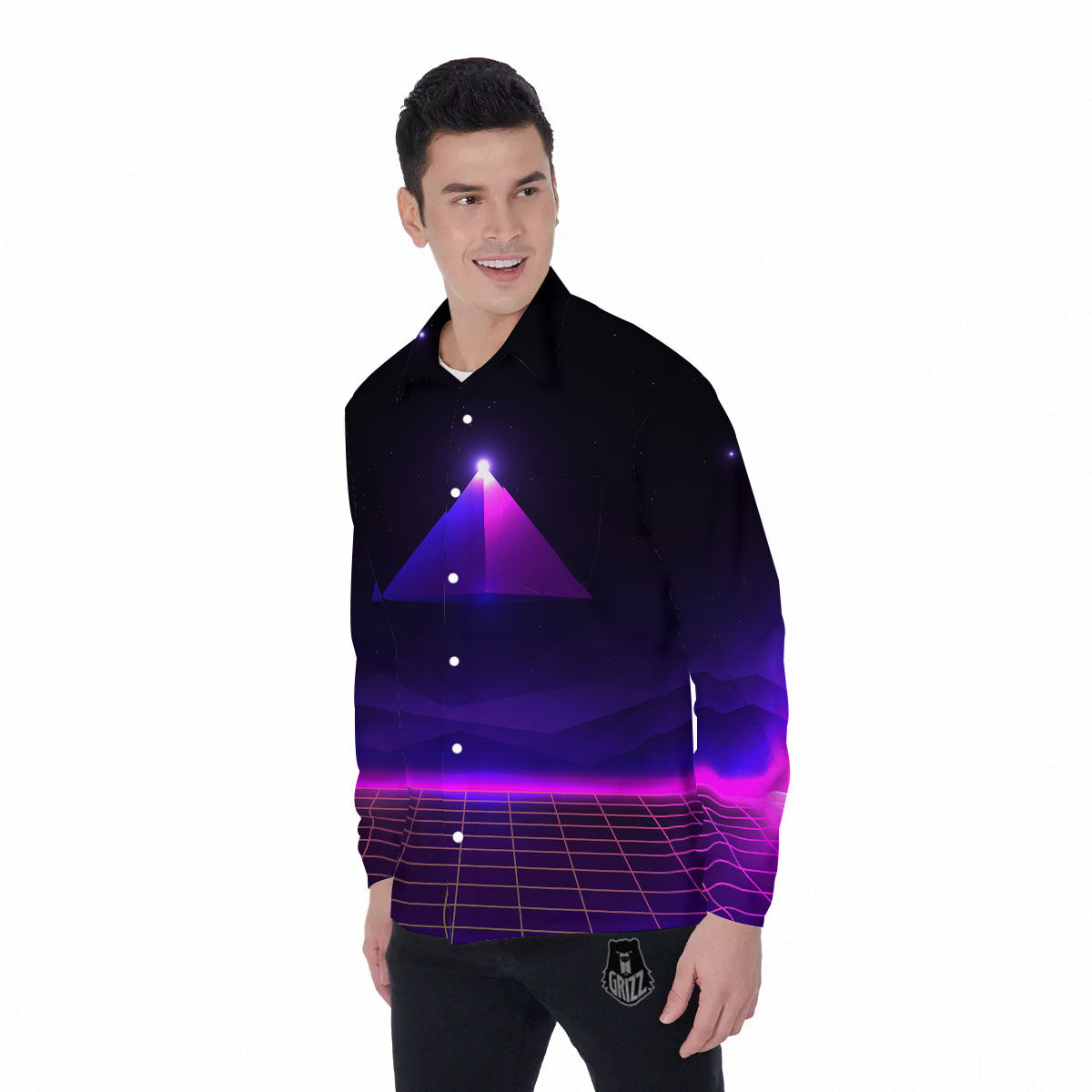 Pyramid Cloud Purple Print Men's Long Sleeve Shirts-grizzshop