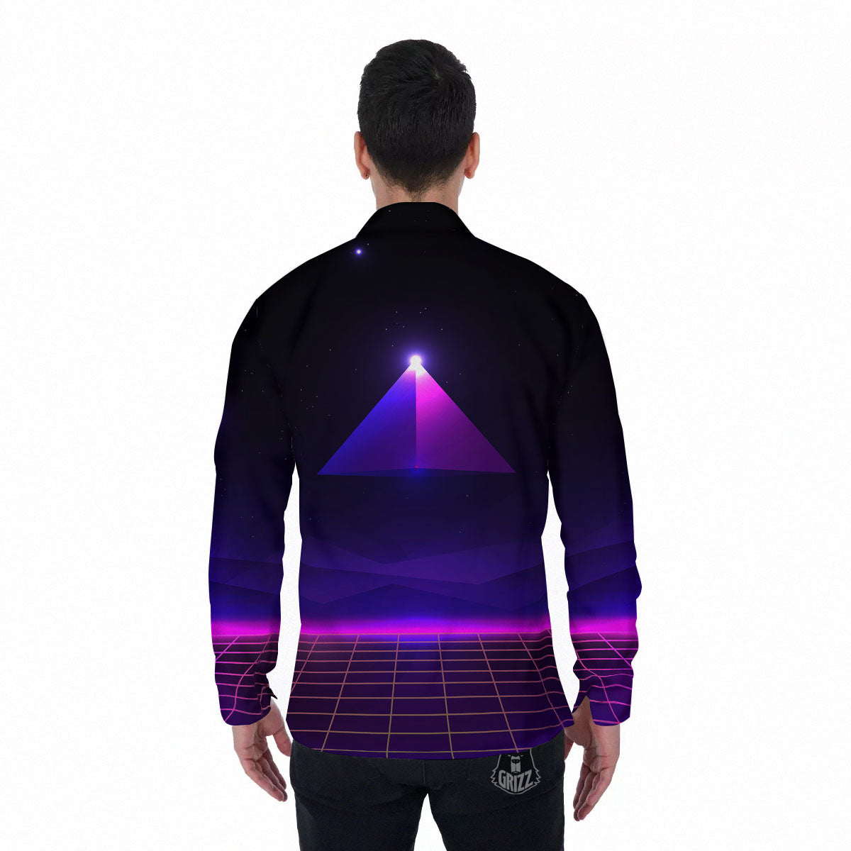 Pyramid Cloud Purple Print Men's Long Sleeve Shirts-grizzshop