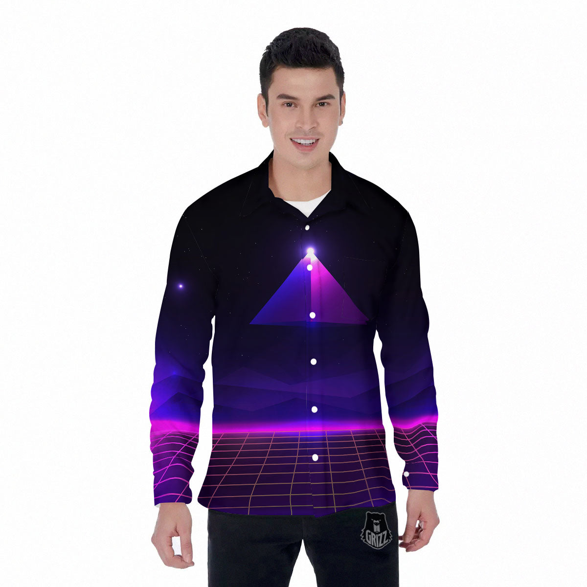 Pyramid Cloud Purple Print Men's Long Sleeve Shirts-grizzshop