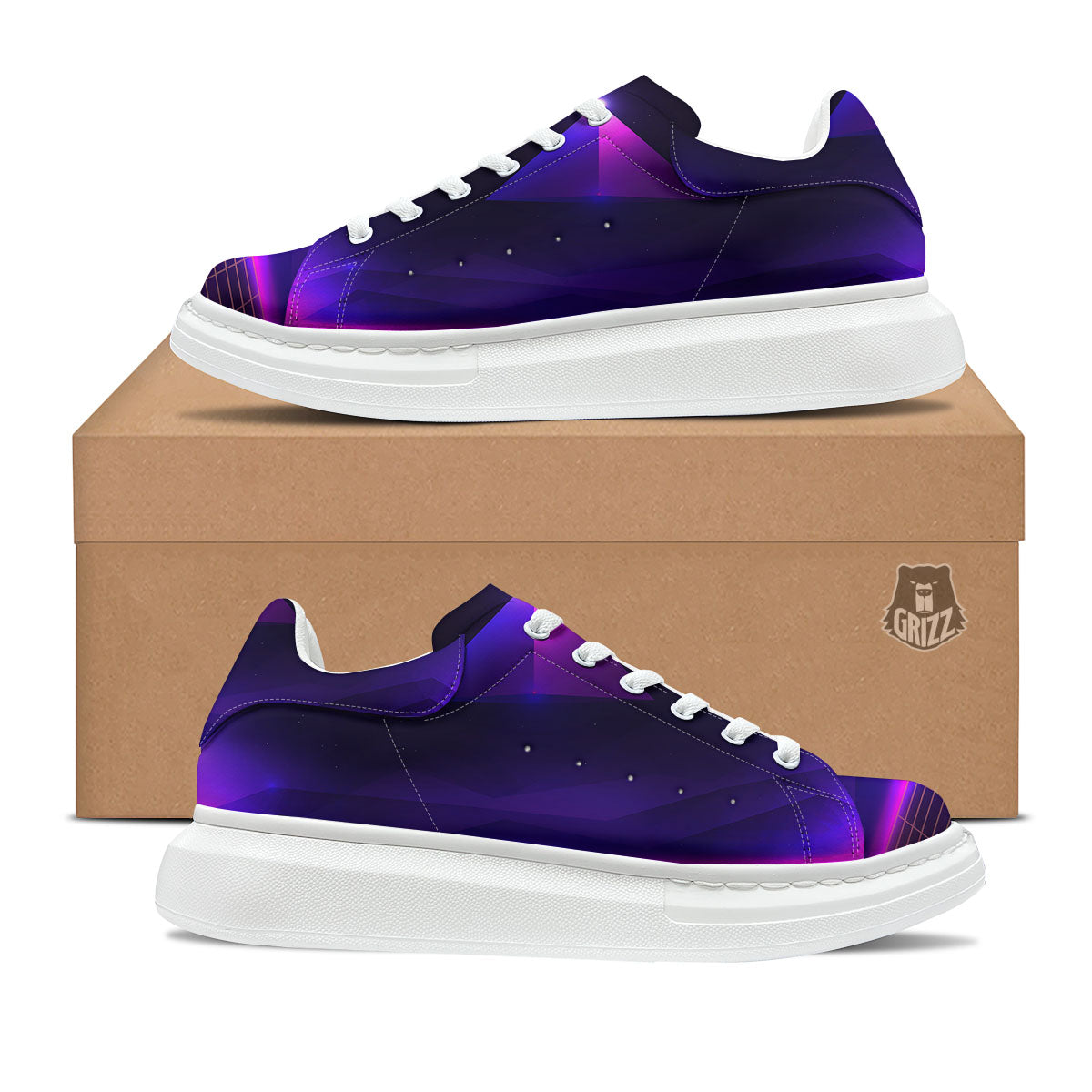 Pyramid Cloud Purple Print Platform Shoes-grizzshop