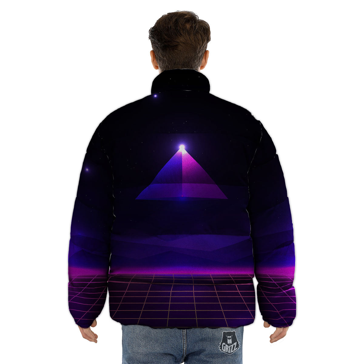Pyramid Cloud Purple Print Puffer Jacket-grizzshop