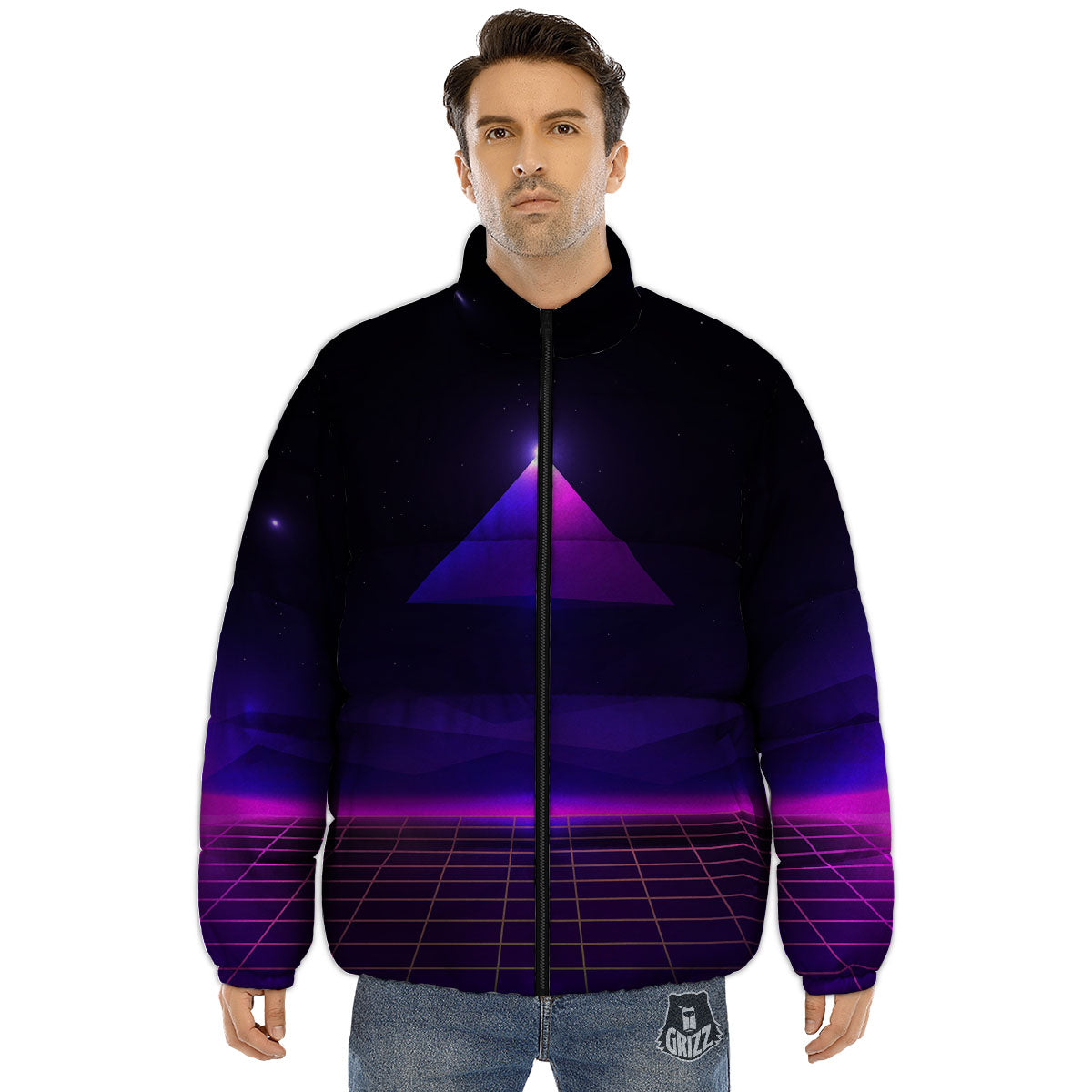 Pyramid Cloud Purple Print Puffer Jacket-grizzshop