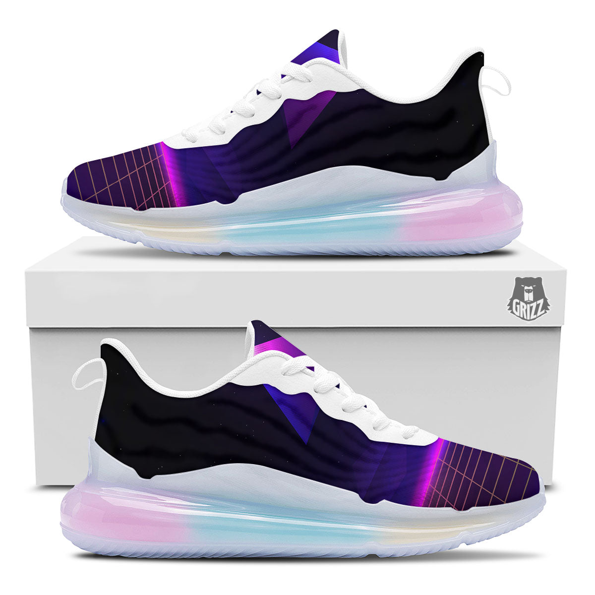 Pyramid Cloud Purple Print Running Sneakers-grizzshop