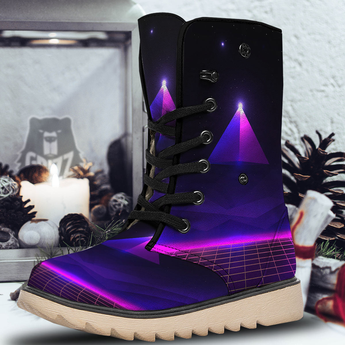 Pyramid Cloud Purple Print Snow Boots-grizzshop