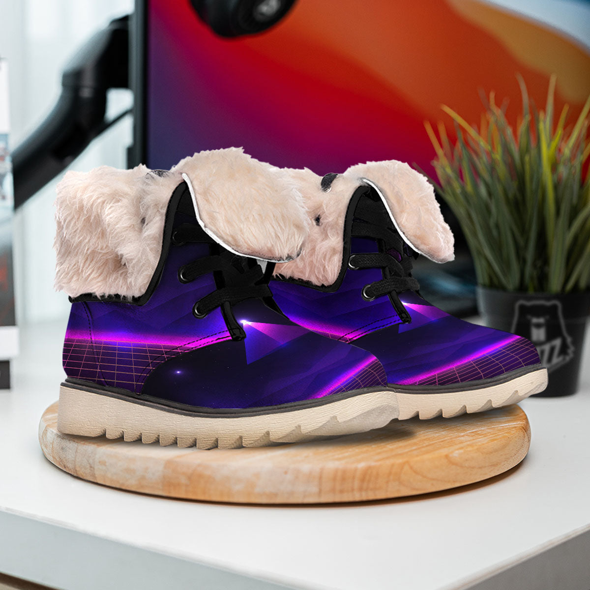 Pyramid Cloud Purple Print Snow Boots-grizzshop