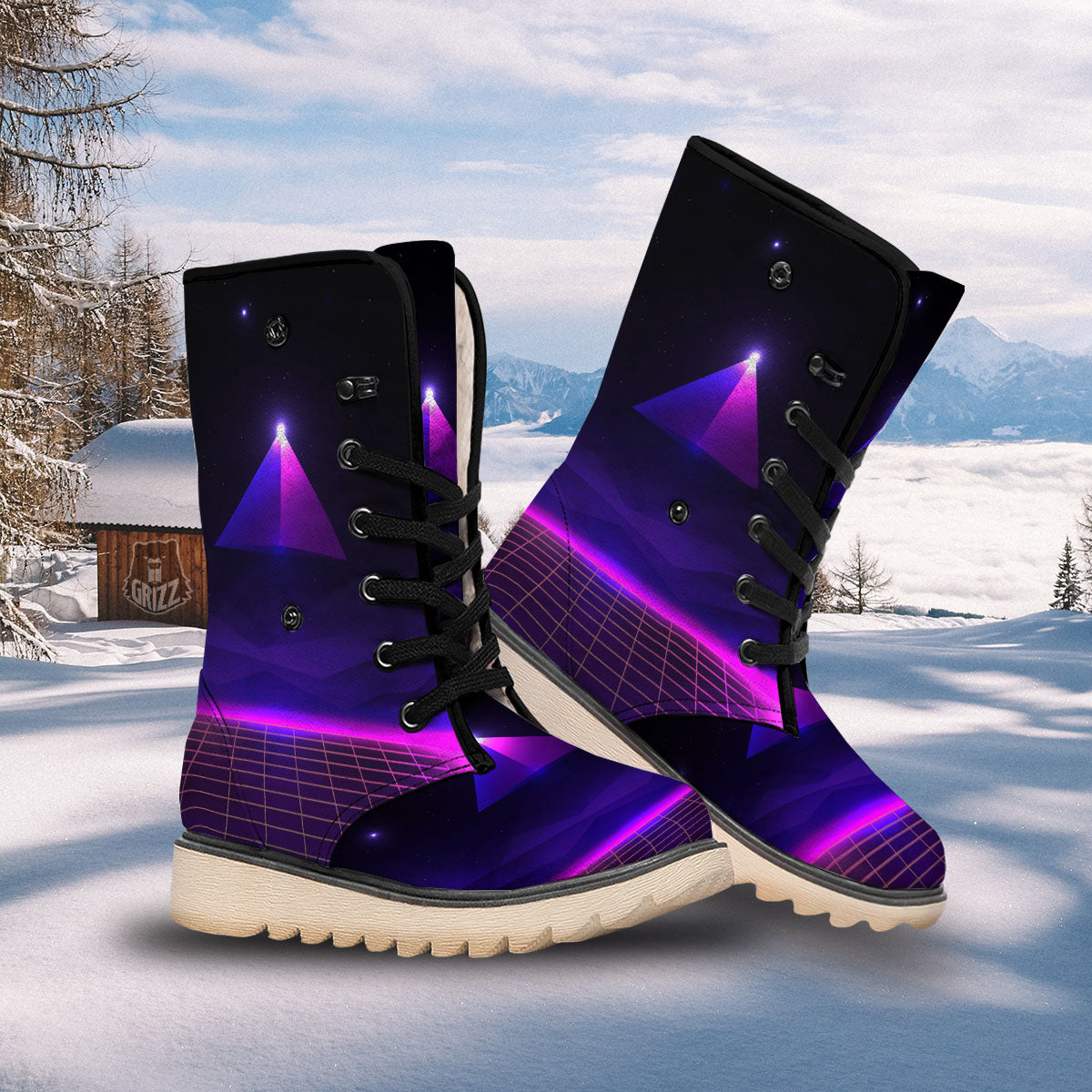 Pyramid Cloud Purple Print Snow Boots-grizzshop