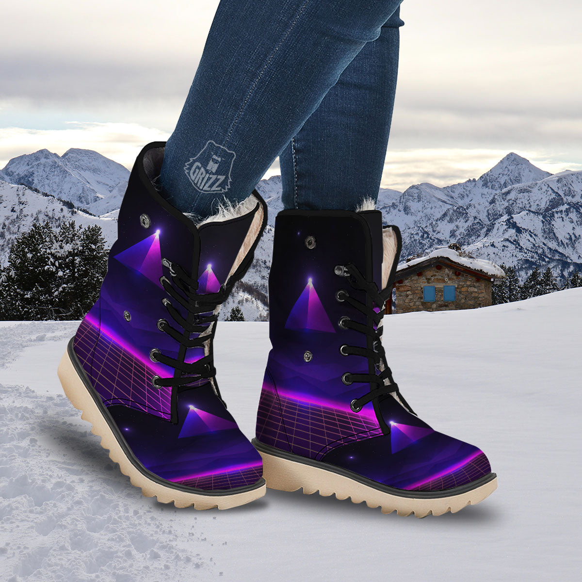 Pyramid Cloud Purple Print Snow Boots-grizzshop