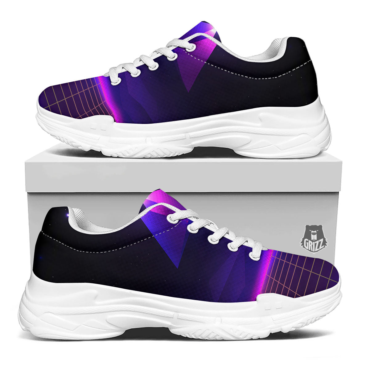 Pyramid Cloud Purple Print White Chunky Shoes-grizzshop