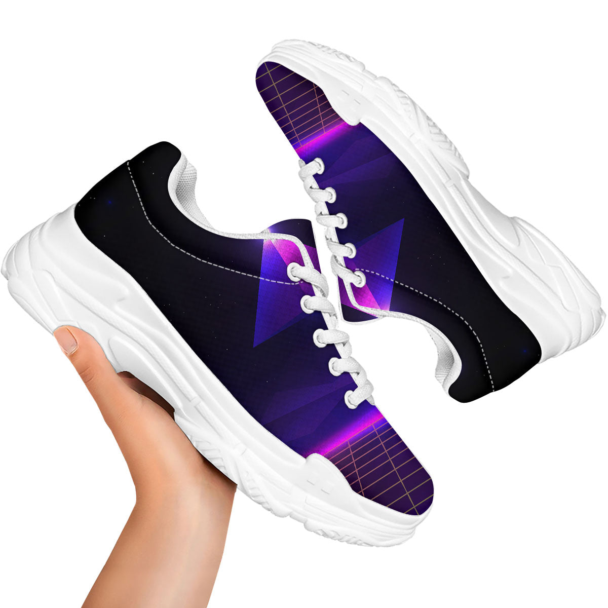 Pyramid Cloud Purple Print White Chunky Shoes-grizzshop
