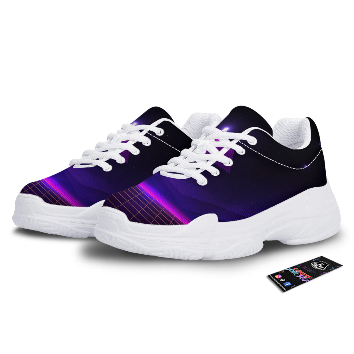 Pyramid Cloud Purple Print White Chunky Shoes-grizzshop