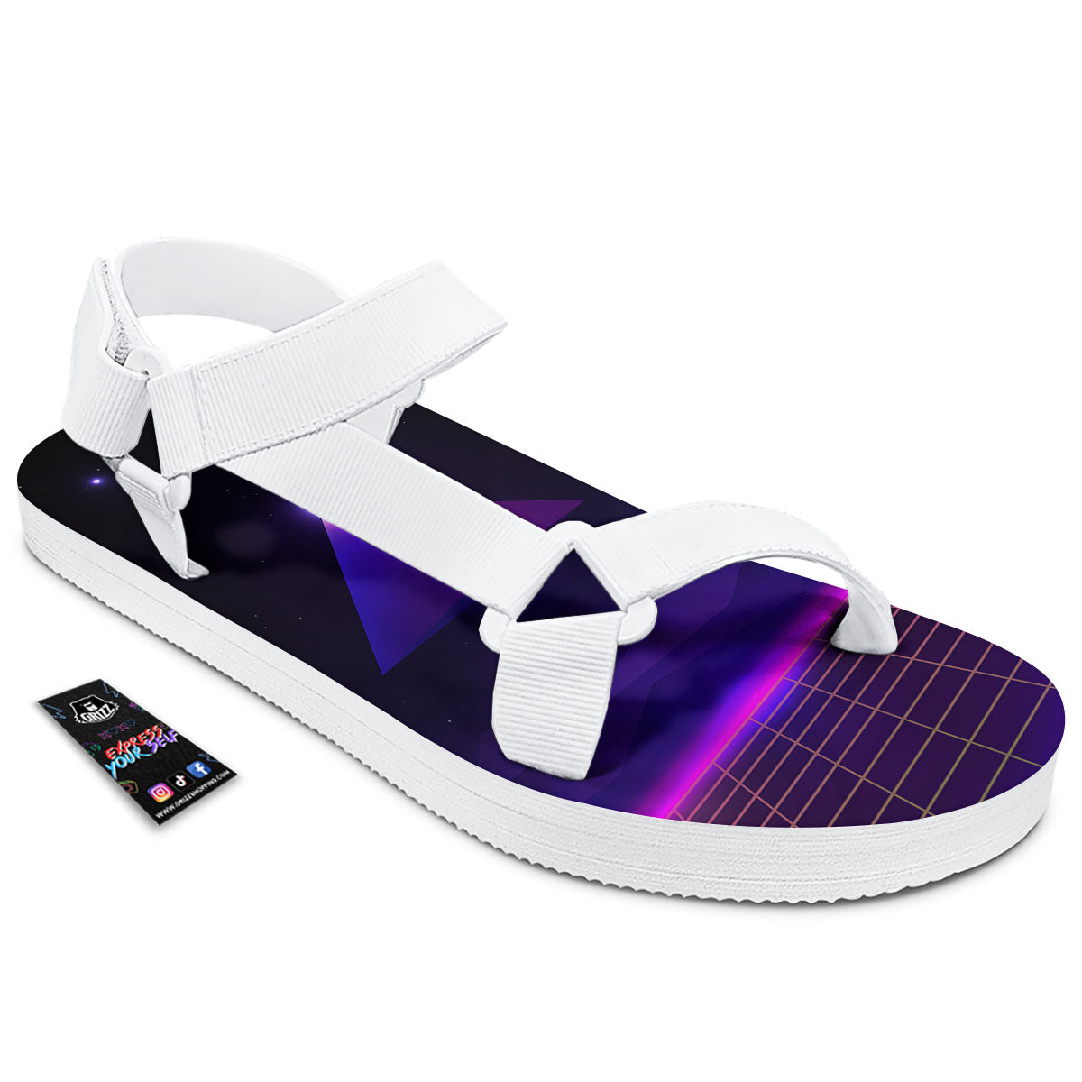 Pyramid Cloud Purple Print White Open Toe Sandals-grizzshop