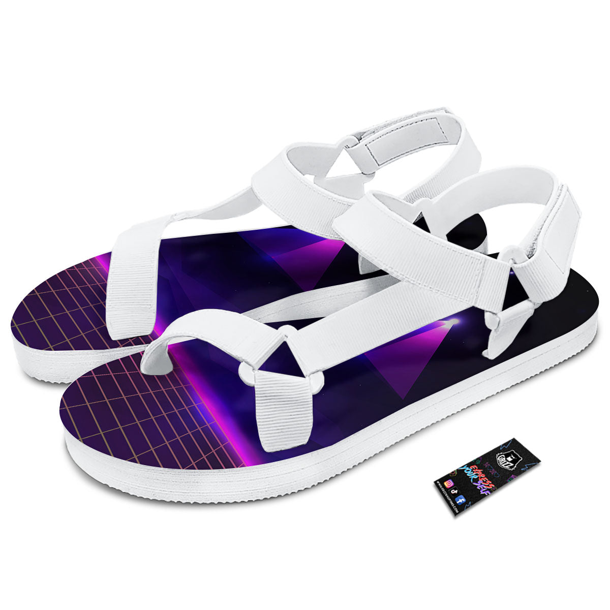 Pyramid Cloud Purple Print White Open Toe Sandals-grizzshop