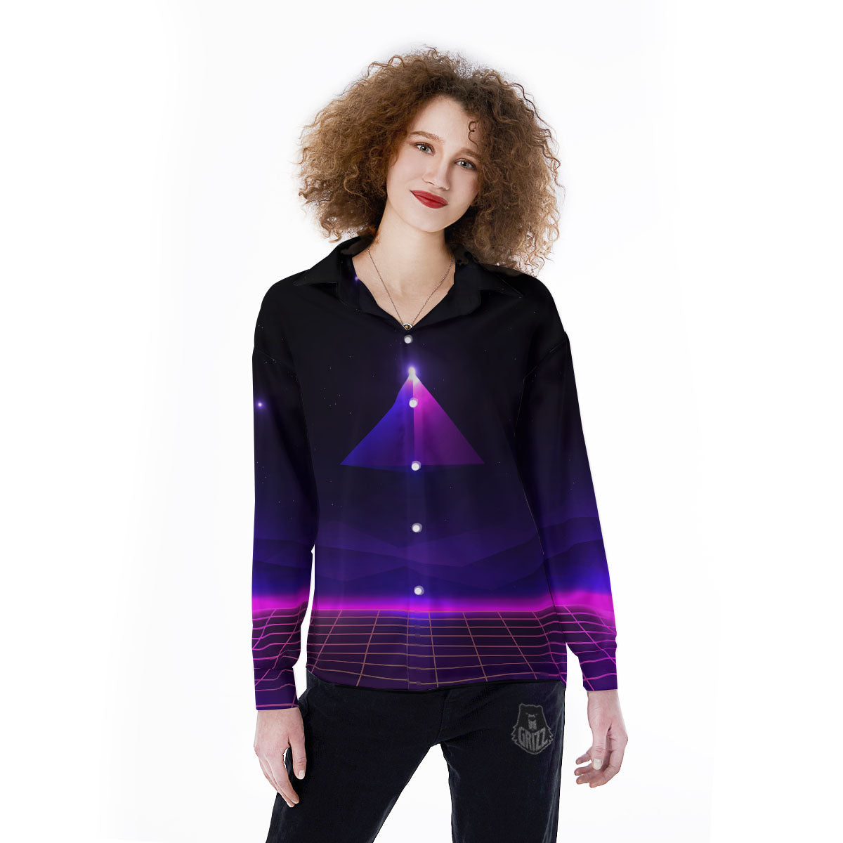 Pyramid Cloud Purple Print Women's Long Sleeve Shirts-grizzshop