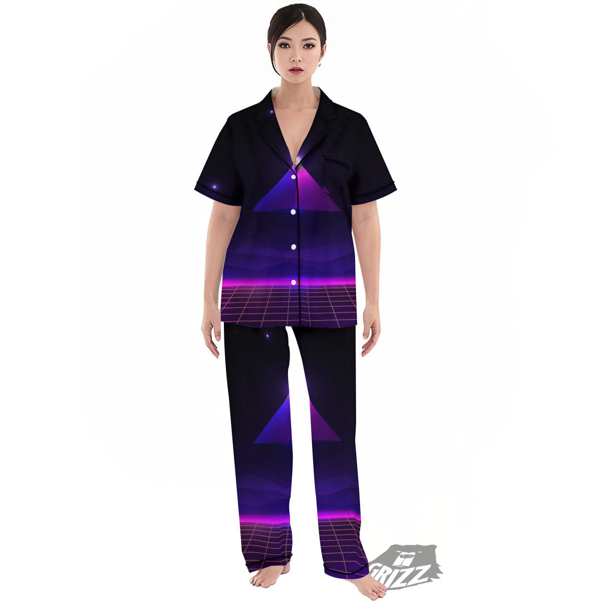 Pyramid Cloud Purple Print Women's Pajamas Set-grizzshop