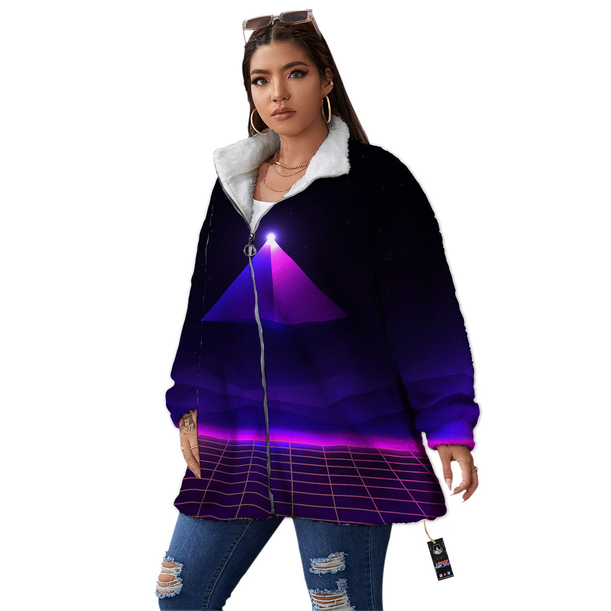 Pyramid Cloud Purple Print Women's Sherpa Jacket-grizzshop