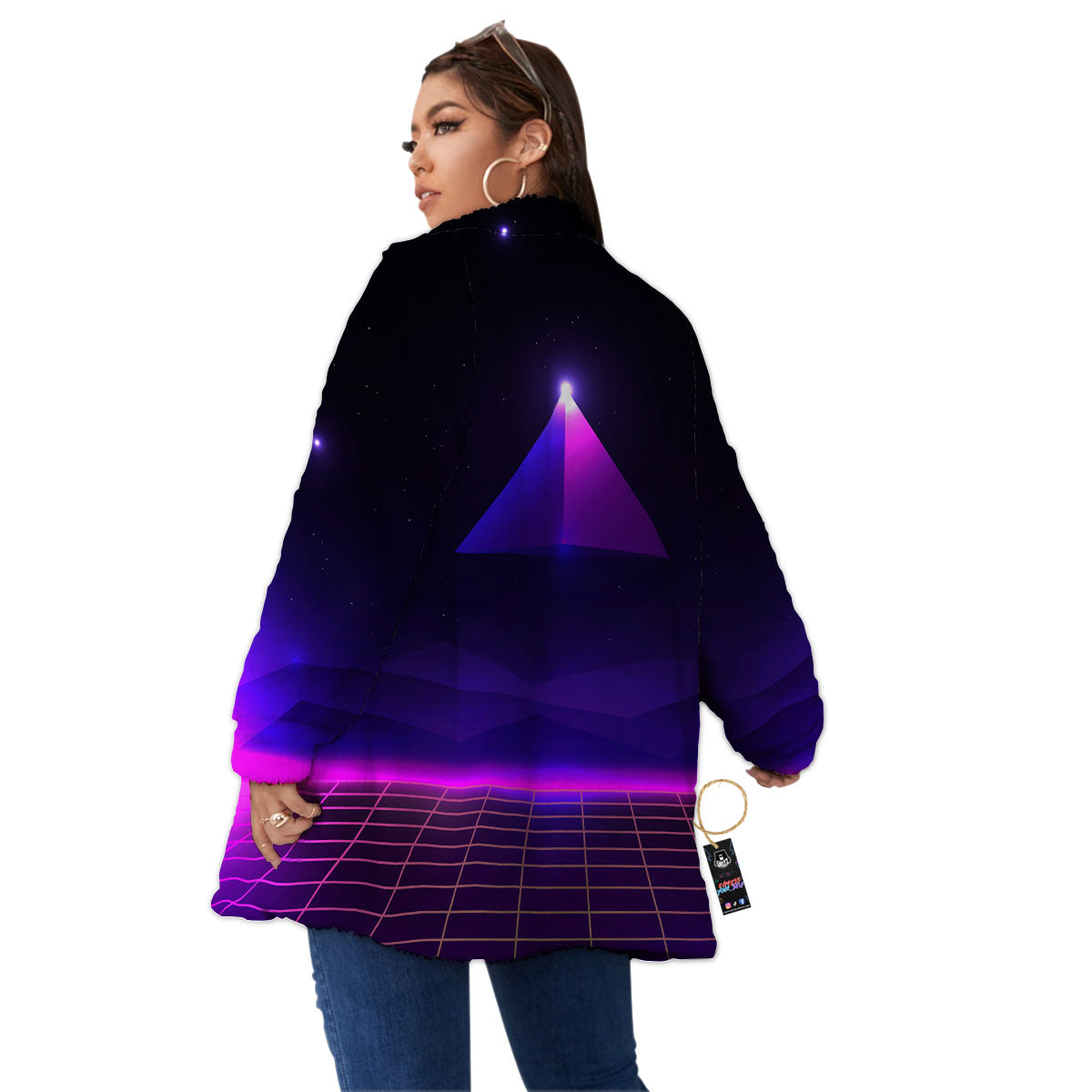 Pyramid Cloud Purple Print Women's Sherpa Jacket-grizzshop