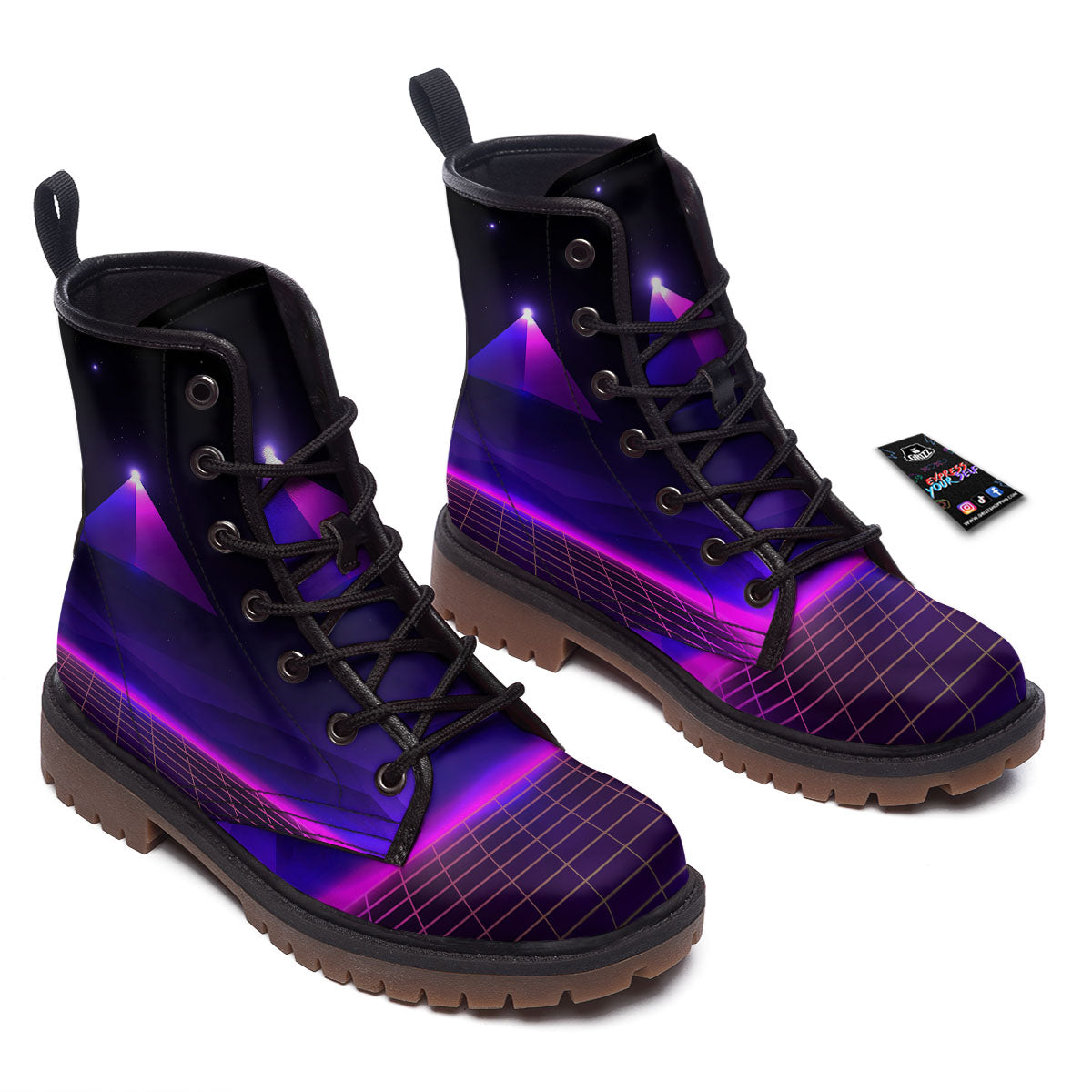 Pyramid Cloud Purple Print Work Boots-grizzshop