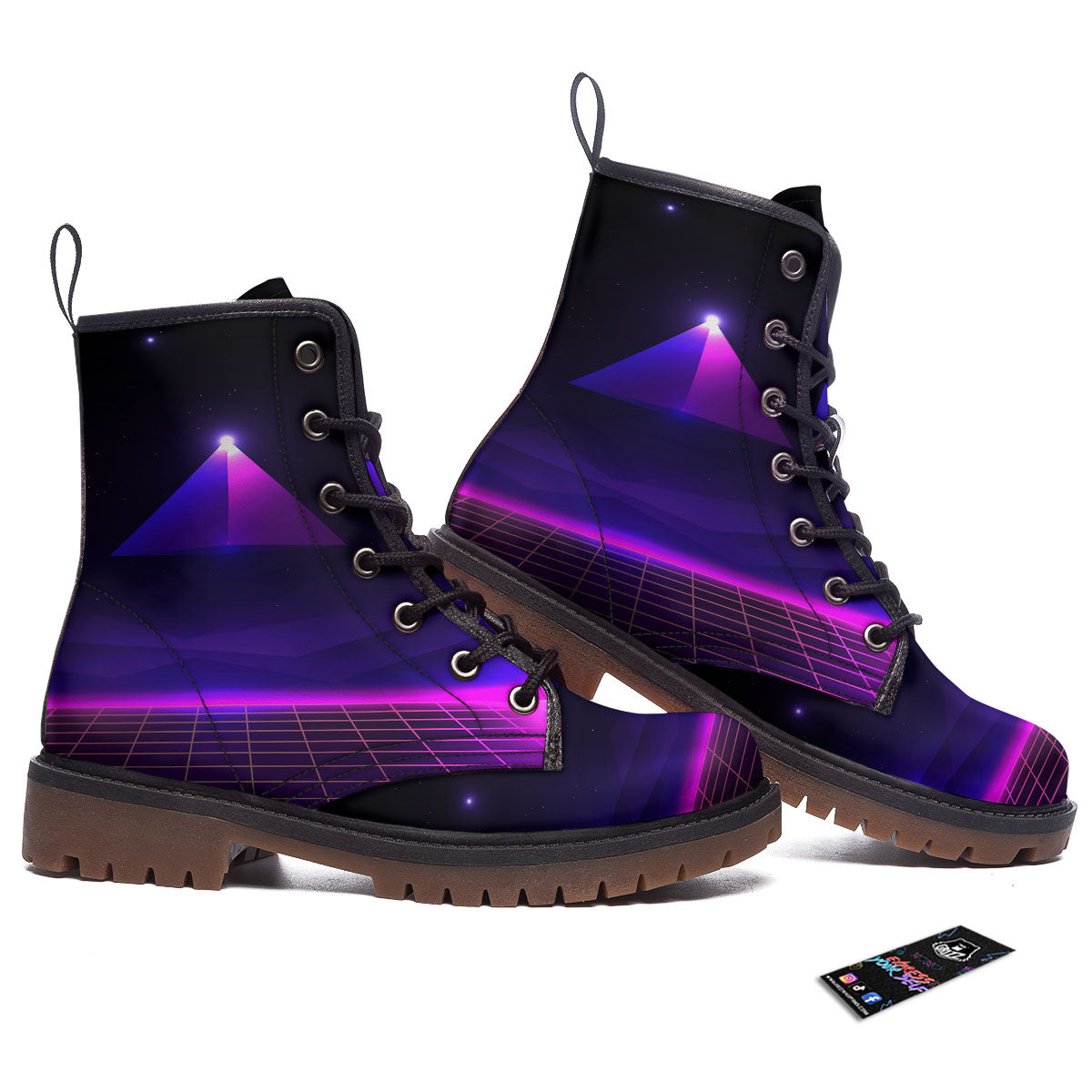 Pyramid Cloud Purple Print Work Boots-grizzshop