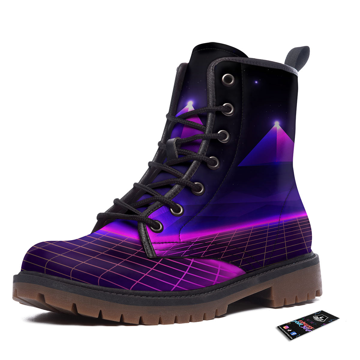 Pyramid Cloud Purple Print Work Boots-grizzshop