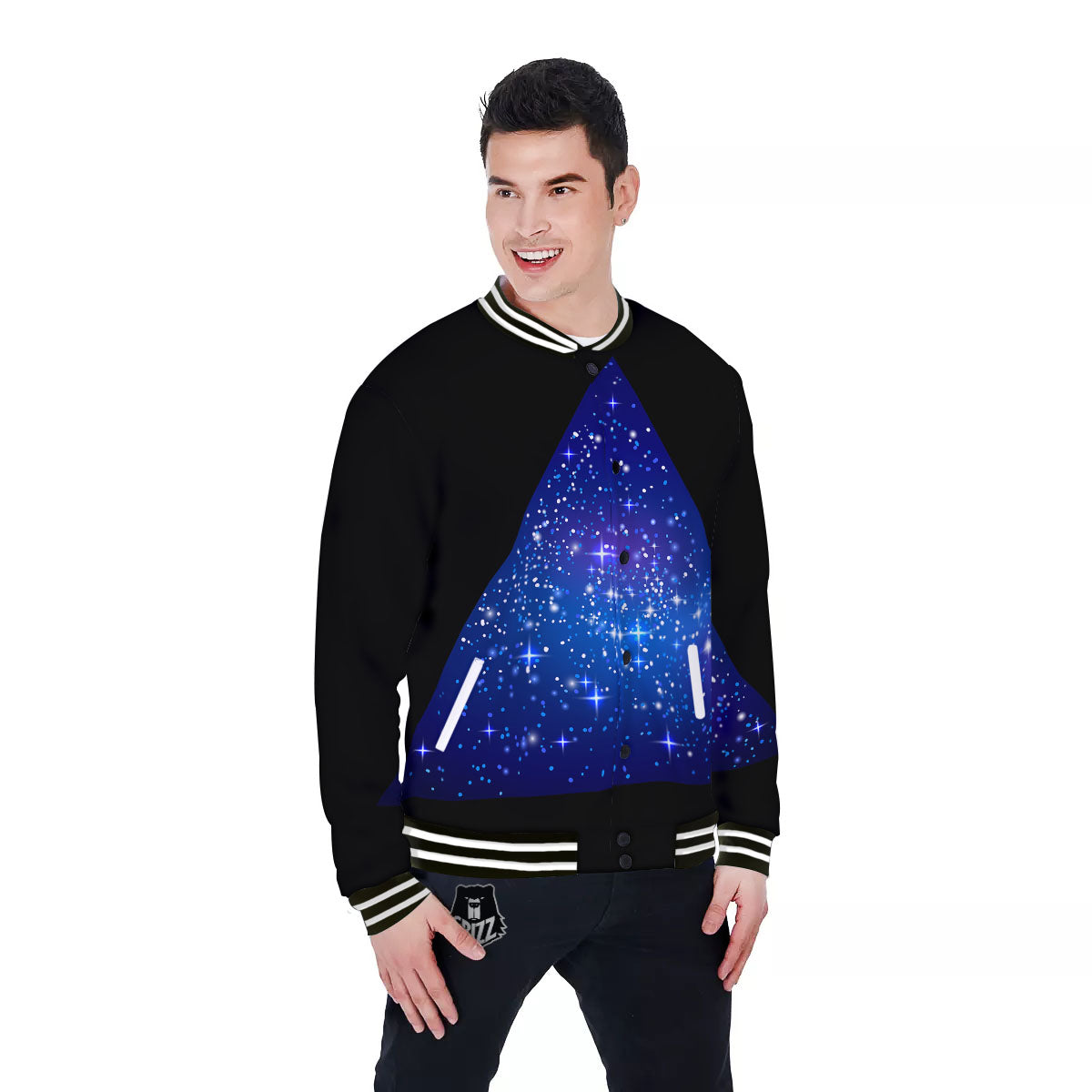 Pyramid Galaxy Print Baseball Jacket-grizzshop