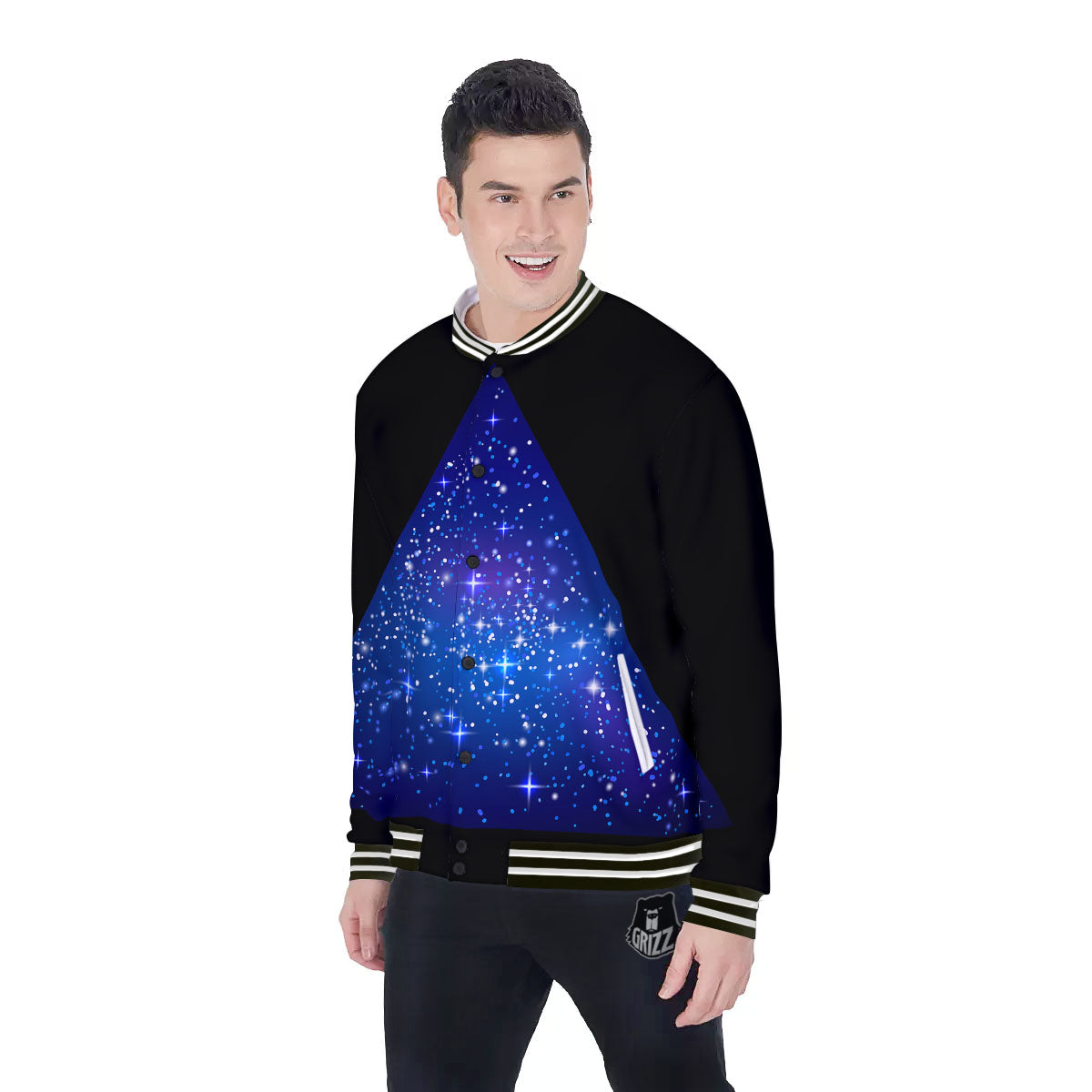Pyramid Galaxy Print Baseball Jacket-grizzshop