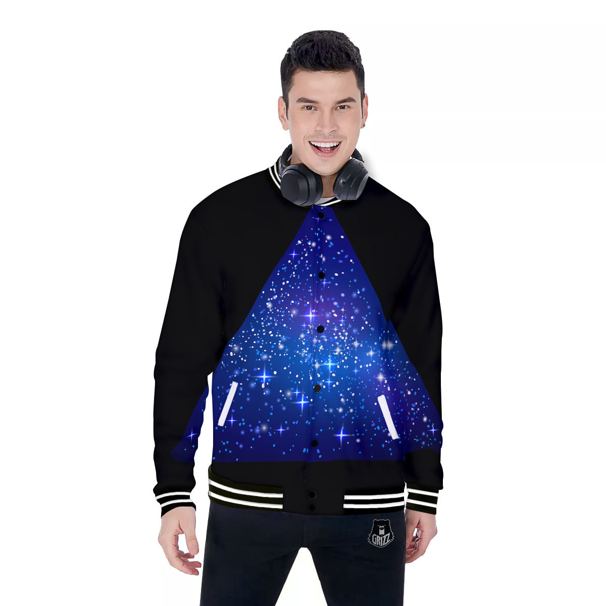 Pyramid Galaxy Print Baseball Jacket-grizzshop