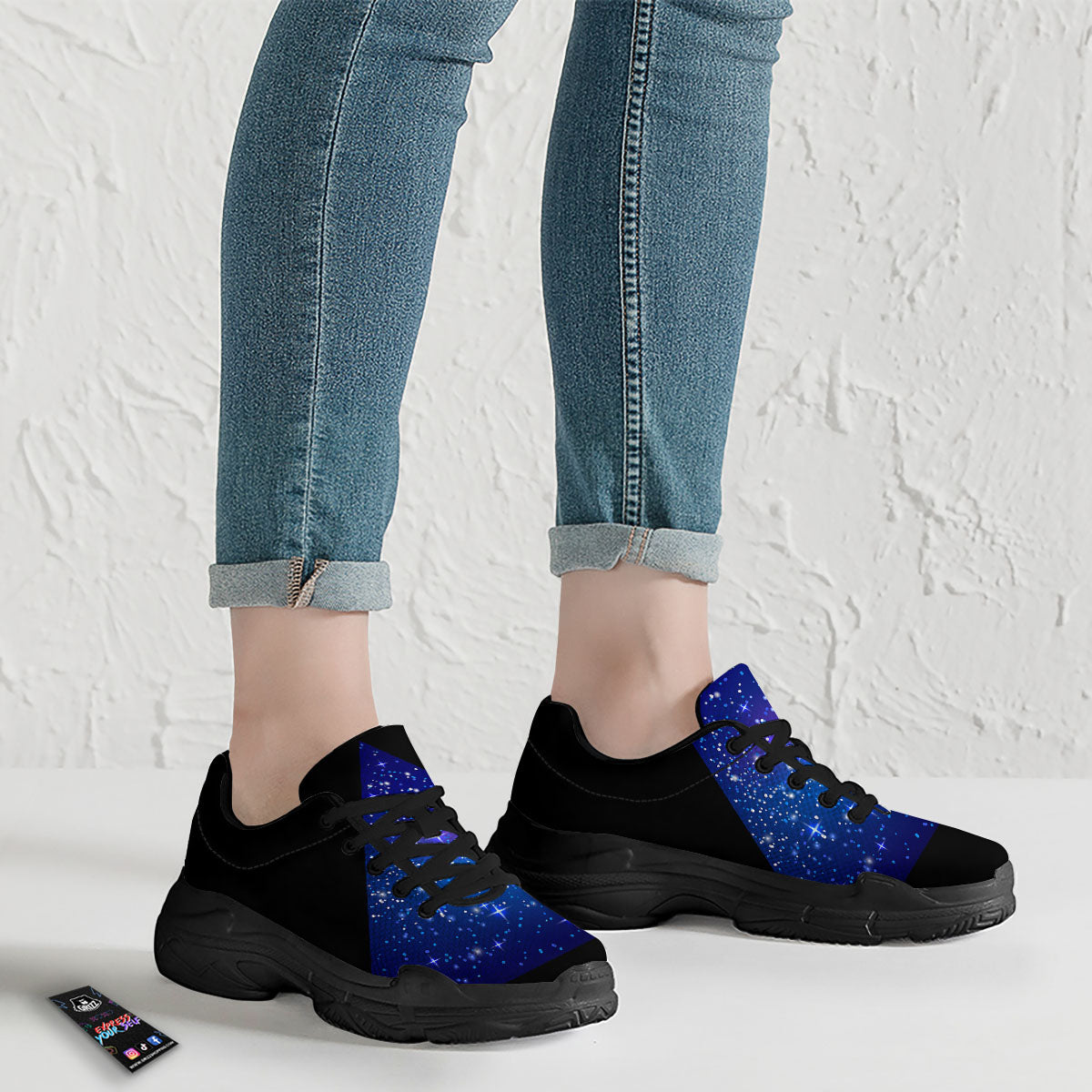 Pyramid Galaxy Print Black Chunky Shoes-grizzshop