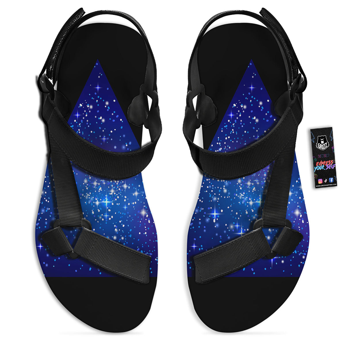 Pyramid Galaxy Print Black Open Toe Sandals-grizzshop