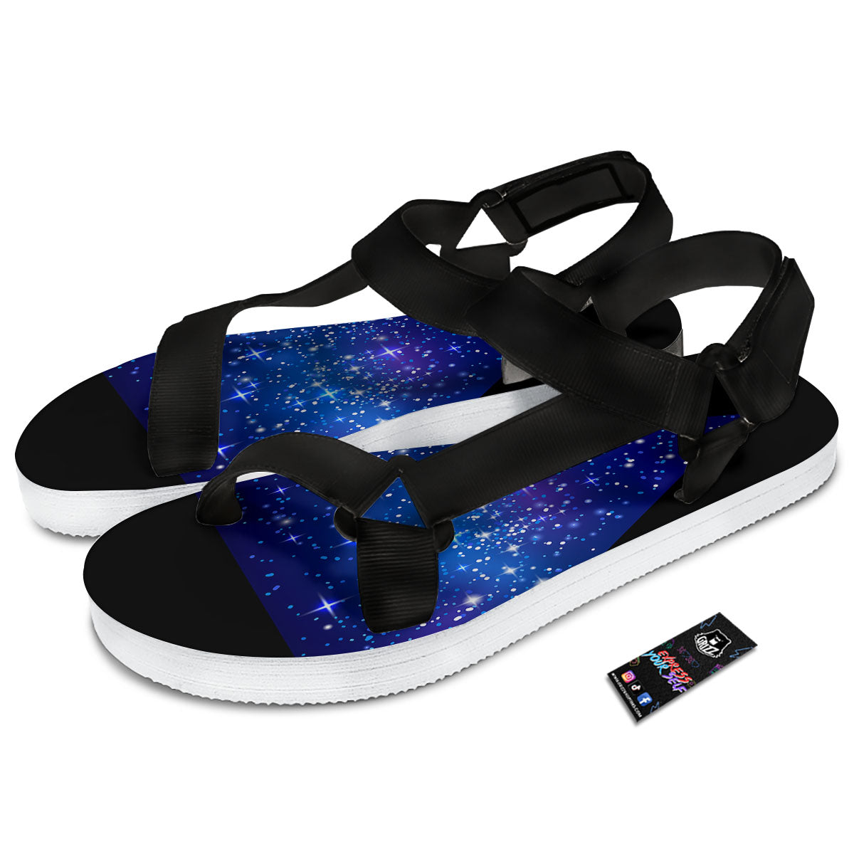 Pyramid Galaxy Print Black Open Toe Sandals-grizzshop