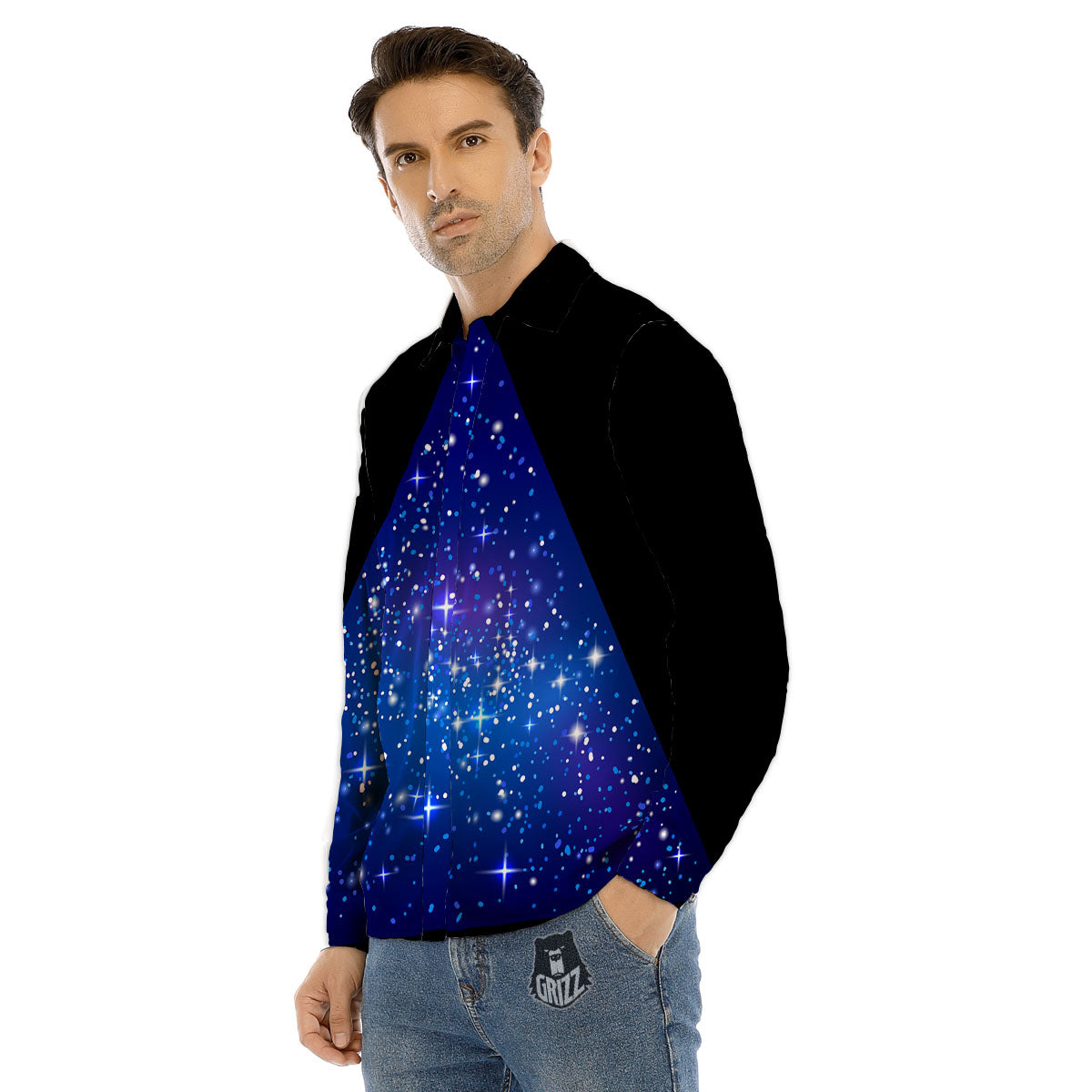 Pyramid Galaxy Print Men's Dress Shirts-grizzshop