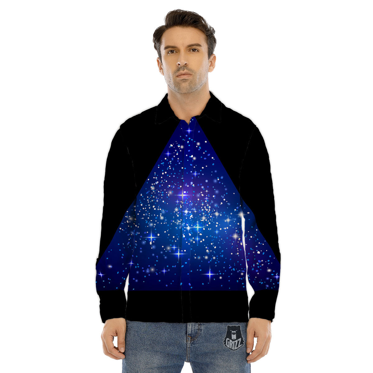 Pyramid Galaxy Print Men's Dress Shirts-grizzshop