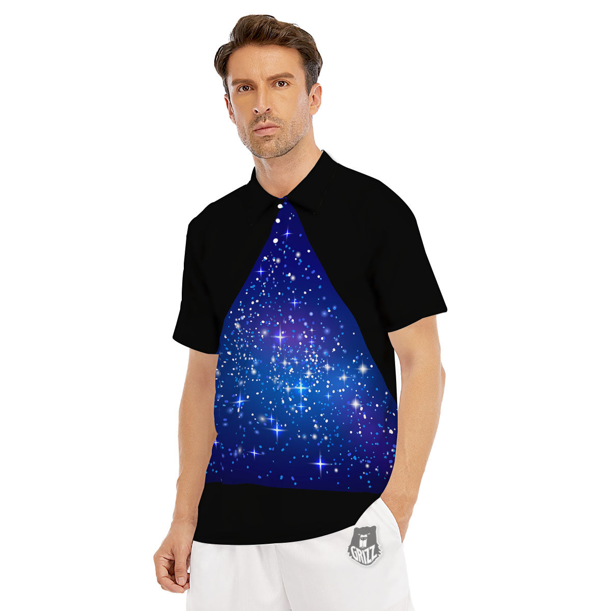 Pyramid Galaxy Print Men's Golf Shirts-grizzshop