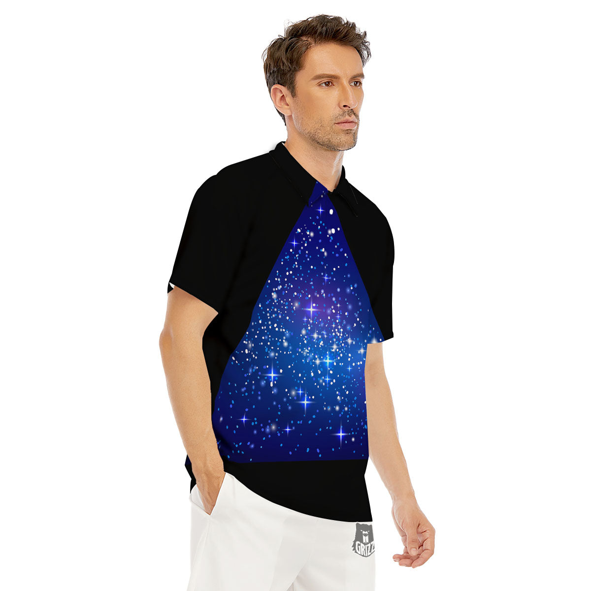 Pyramid Galaxy Print Men's Golf Shirts-grizzshop