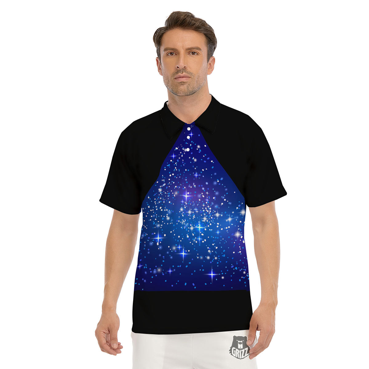 Pyramid Galaxy Print Men's Golf Shirts-grizzshop